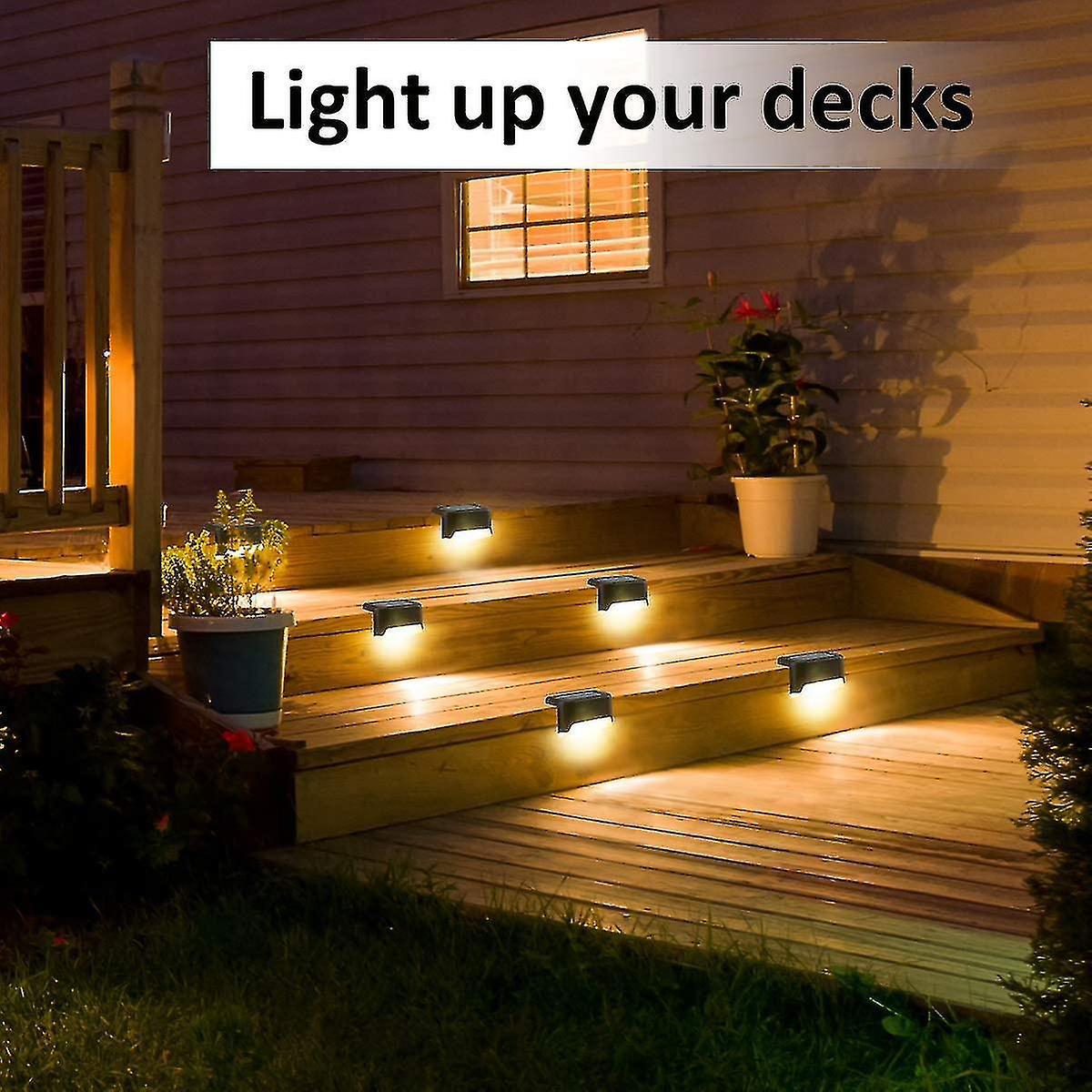 Solar Deck Lights Outdoor 16 Pack， Solar Step Lights Waterproof Led Solar Lights For Outdoor Stairs， Step ， Fence， Rd， Patio， And Pathway(warm White)