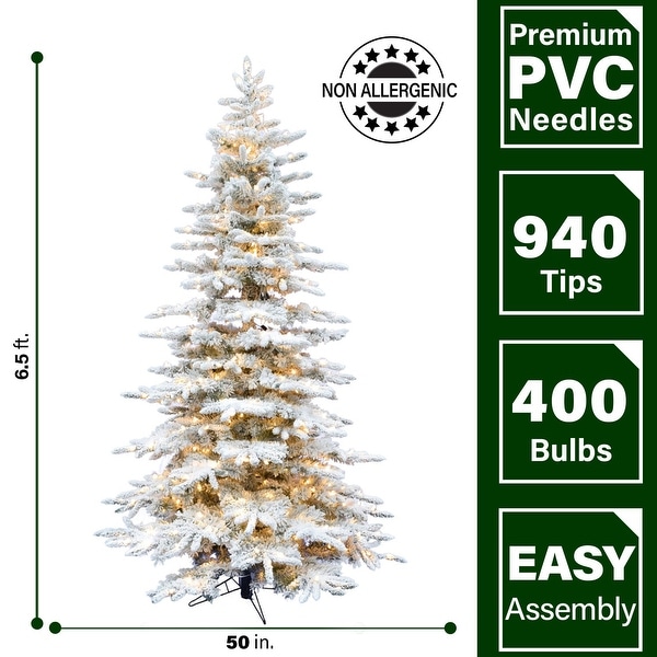 Fraser Hill Farm 6.5Ft. Flocked Pine Valley Christmas Tree with Clear LED String Lighting