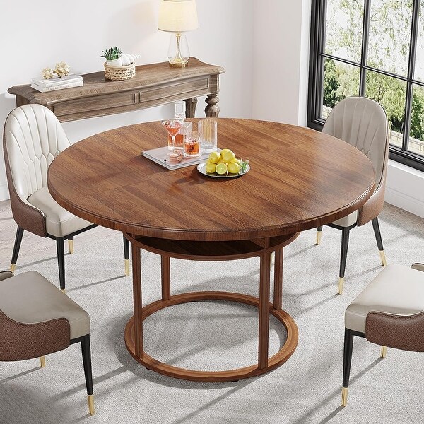 Round Dining Table with Storage for Dinig Room，Kitchen