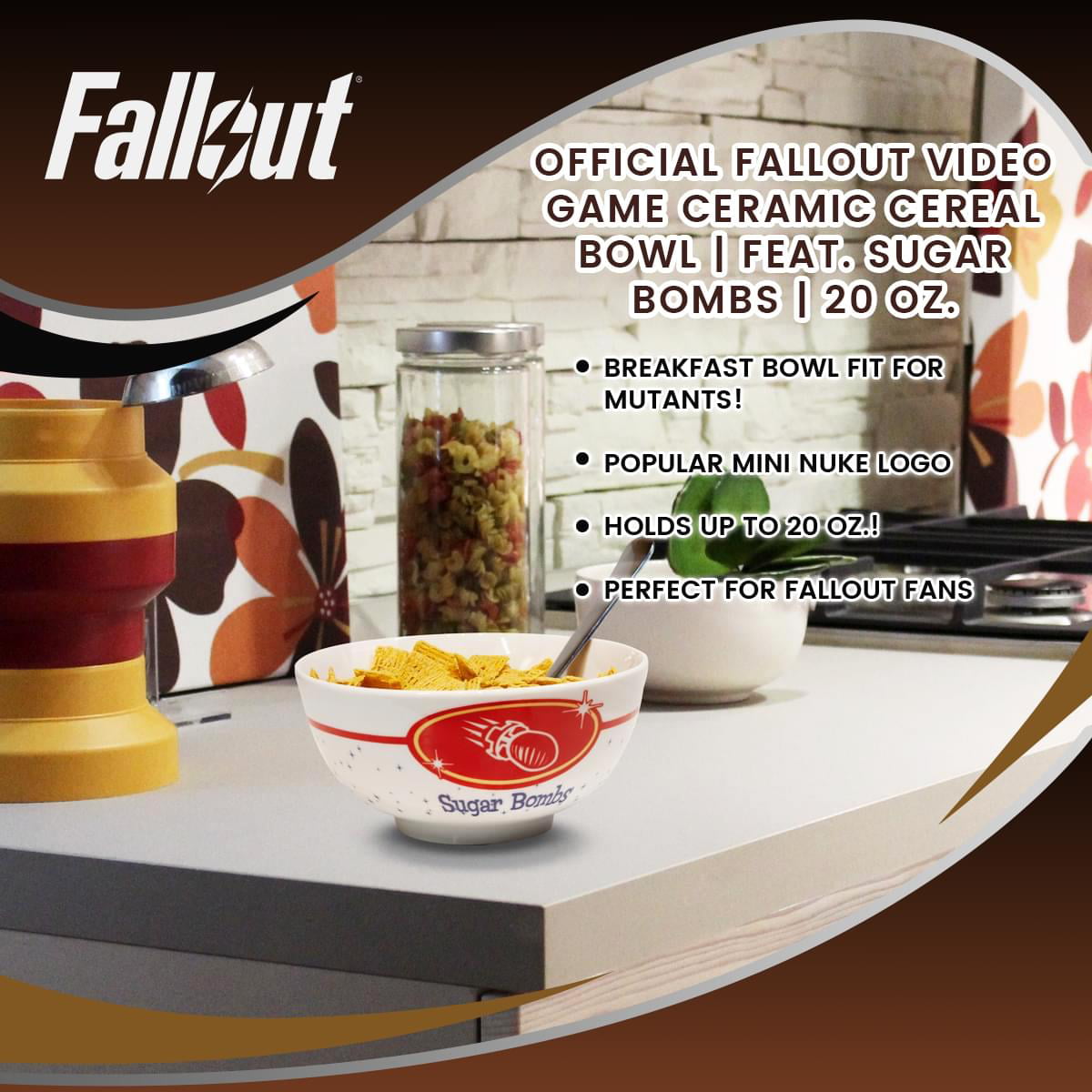 OFFICIAL Fallout Video Game Ceramic Cereal Bowl | Feat. Sugar Bombs | 16 Oz.