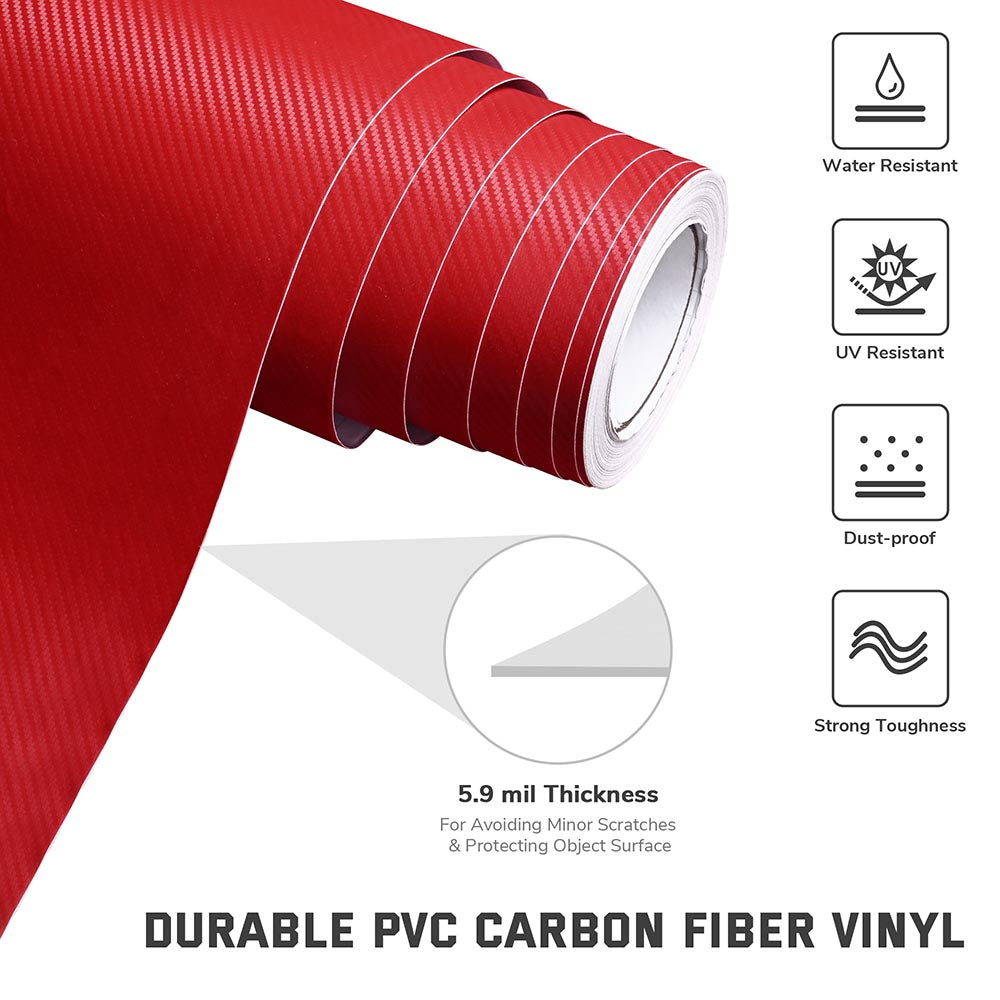 Yescom Carbon Vinyl Wrap Roll 5' x 92' Auto Car 3D Sticker Red