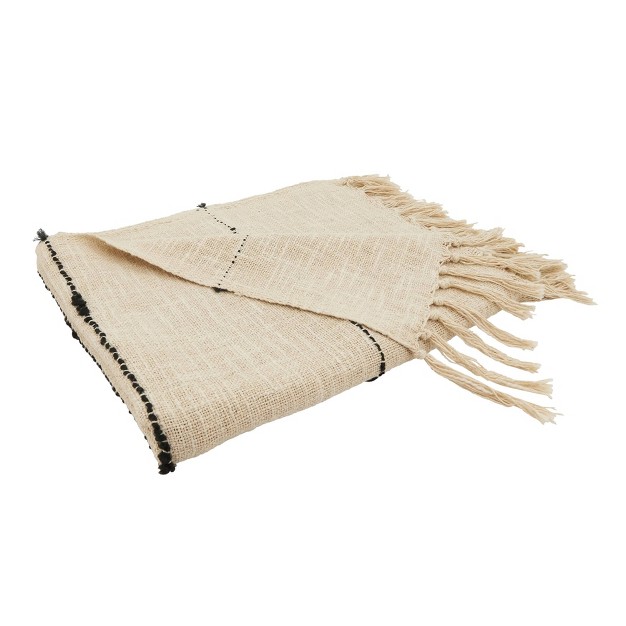 Chic Textured Striped Fringe Throw Blanket Natural Saro Lifestyle