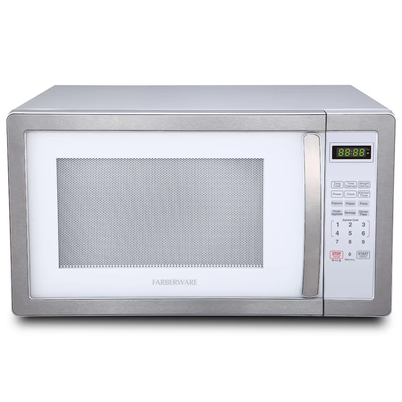 Farberware FMO11AHTPLB Classic 1.1 cu. ft. 1000-Watt Countertop Microwave Oven， White and Platinum