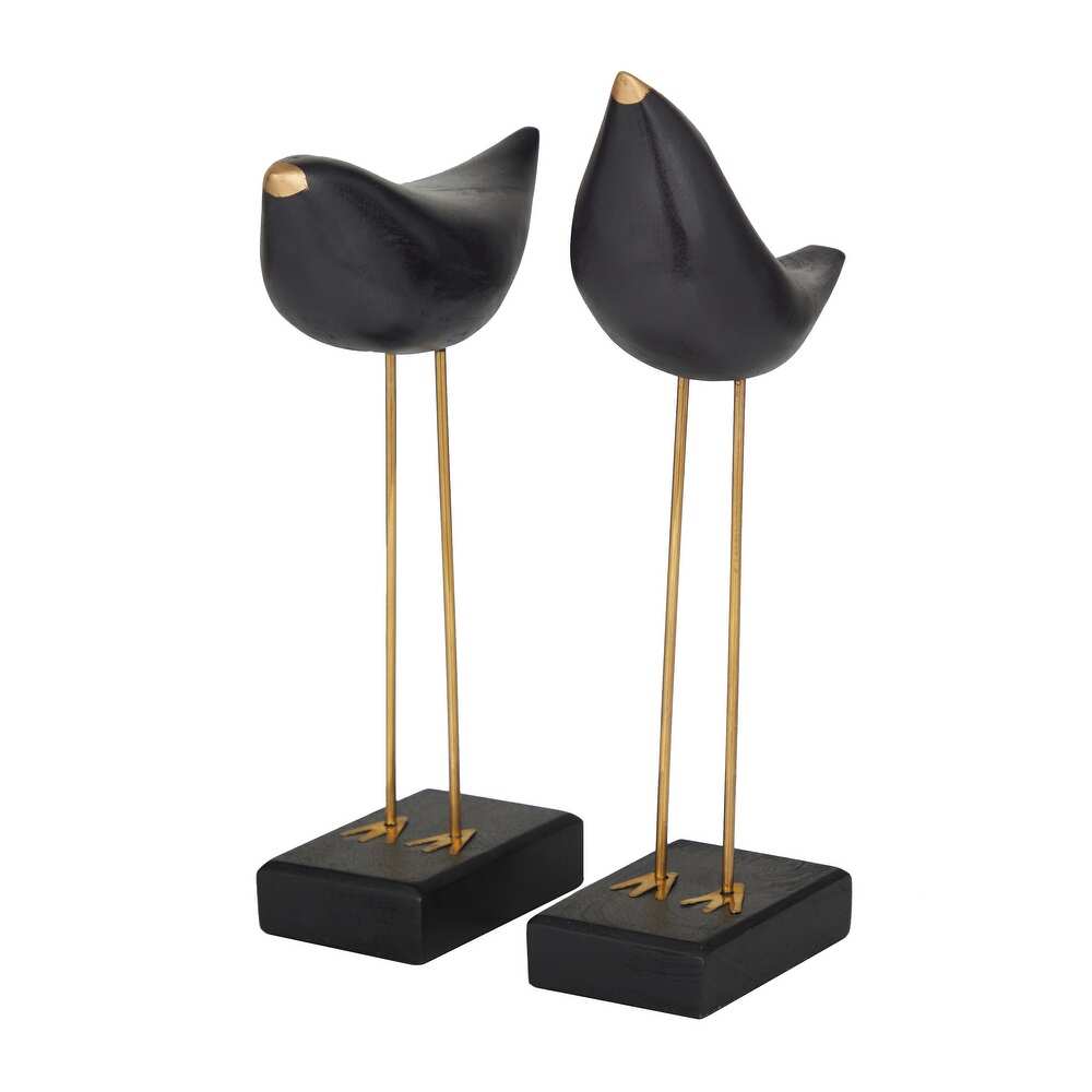 Black Wood Handmade Bird Sculpture (Set of 2)   S/2 13\