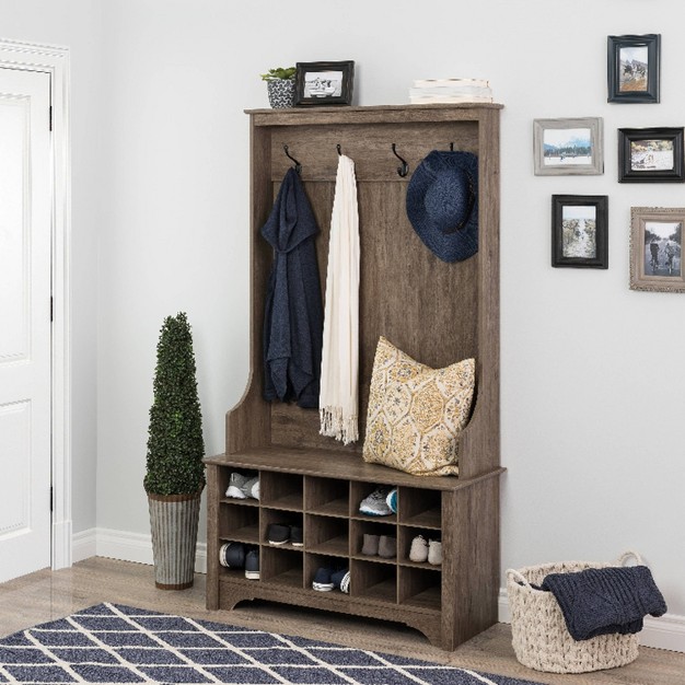 Hall Tree With Shoe Storage Drifted Gray Prepac