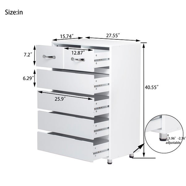 White Six Drawer Side Table