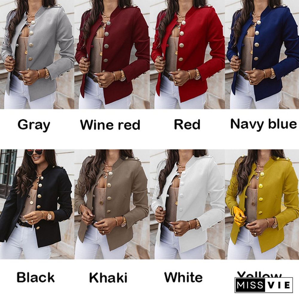 New Women Blazers Coat Long Sleeve Button Suits Coat Slim Office Lady Slim Jacket Blazer