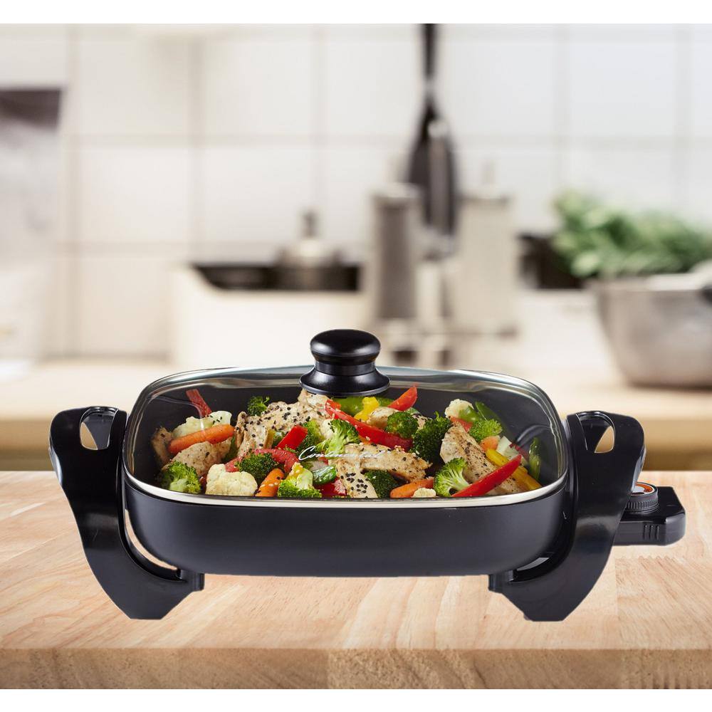 Continental Electric 12 in. Black Electric Skillet with Non-Skid Feet and Glass Lid CE23741