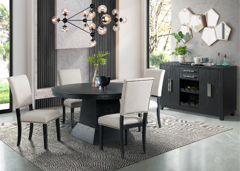 Maddox Contemporary Beige and Dark Gray 5 Piece Dining Set