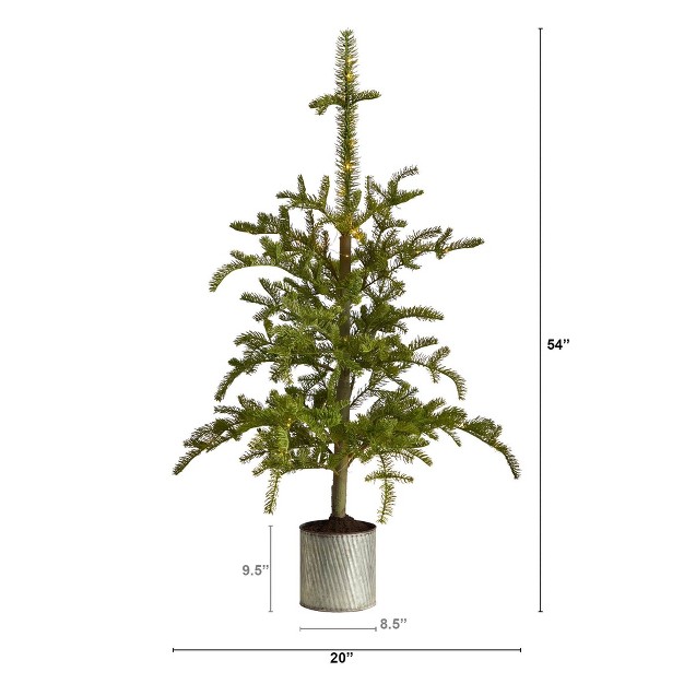 Nearly Natural 4.5-ft Pre-lit Christmas Pine Artificial Tree In Decorative Planter