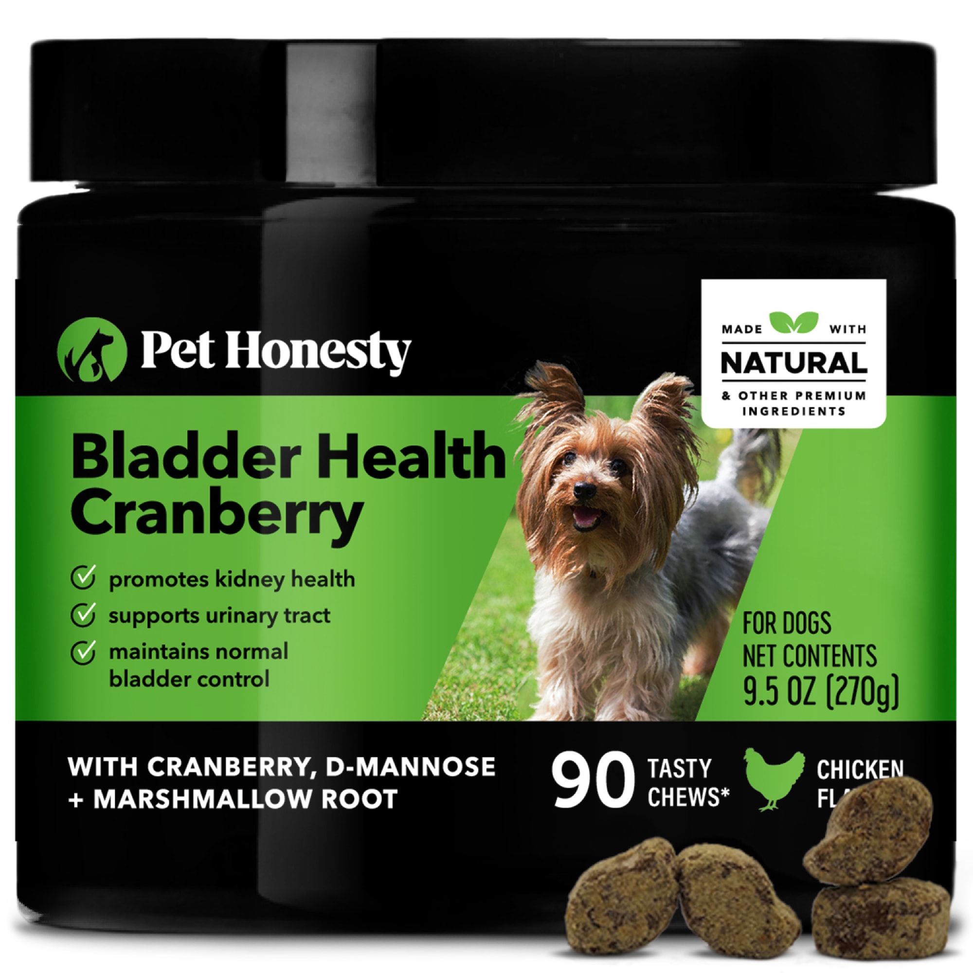 Pet Honesty Bladder Health Cranberry Soft Chews for Dogs， Count of 90