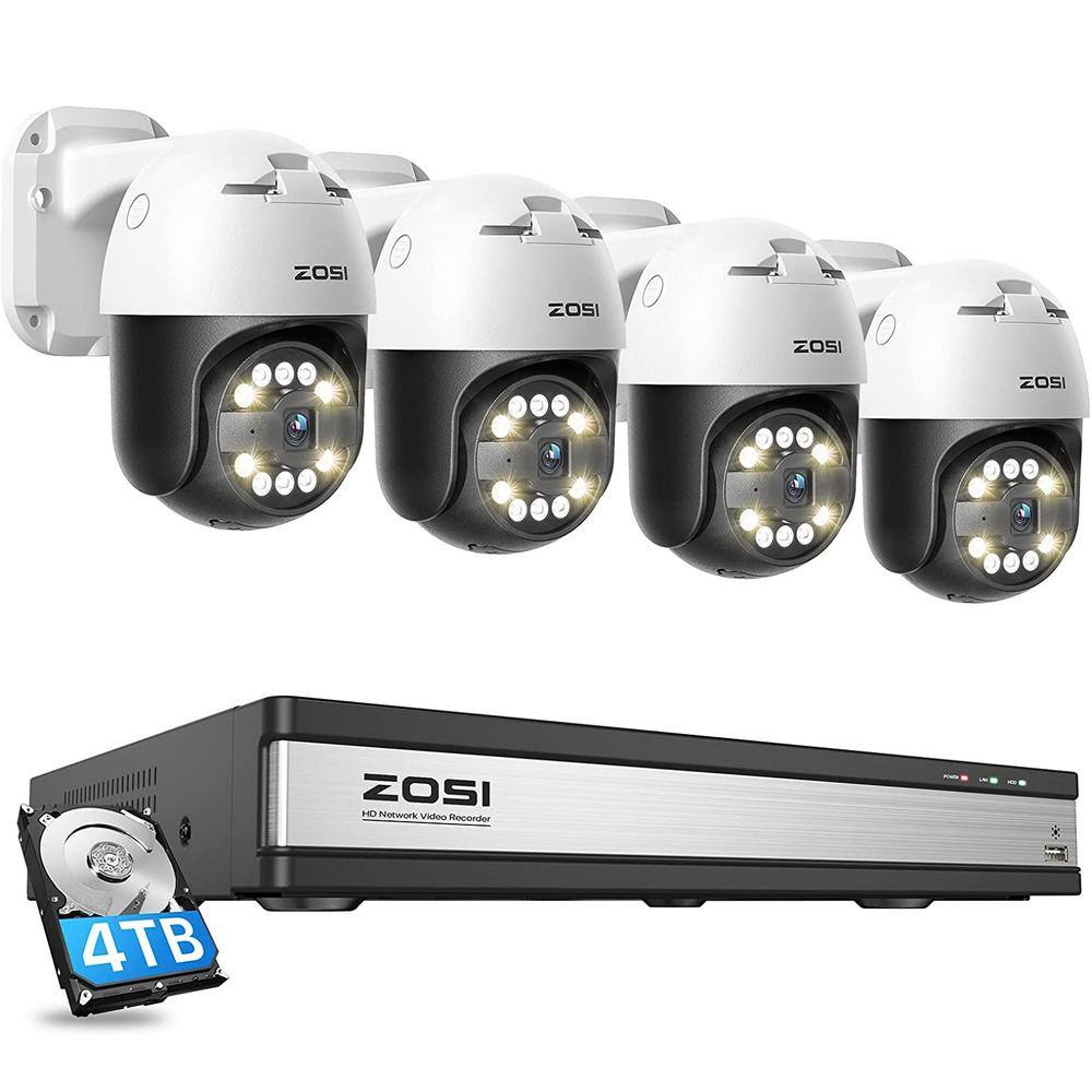 ZOSI 4K 16-Channel POE 4TB NVR Security Camera System with 4X 355 Pan Tilt 5MP Wired Outdoor Cameras Person Vehicle Detect 16HK-2965W4-40-US-A2