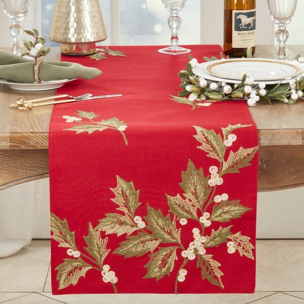 Evergreen Holly Leaves Table Runner