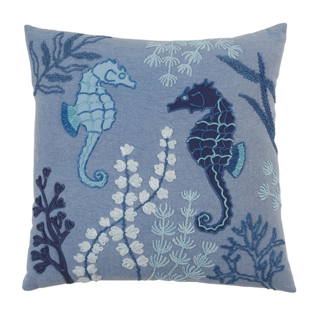 Saro Lifestyle Poly filled Throw Pillow With Stonewashed Sea Horse Design