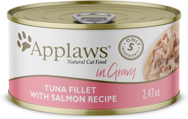 Applaws Tuna and Salmon in Gravy Limited Ingredient Canned Wet Cat Food， 2.47-oz can， case of 24