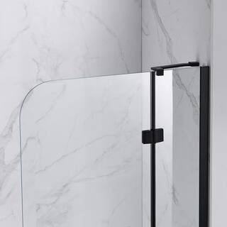 OVE Decors Annie 37.17 in. W x 57.99 in. H Pivot Frameless Tub Door in Black 15BGP-ANNI36-BL