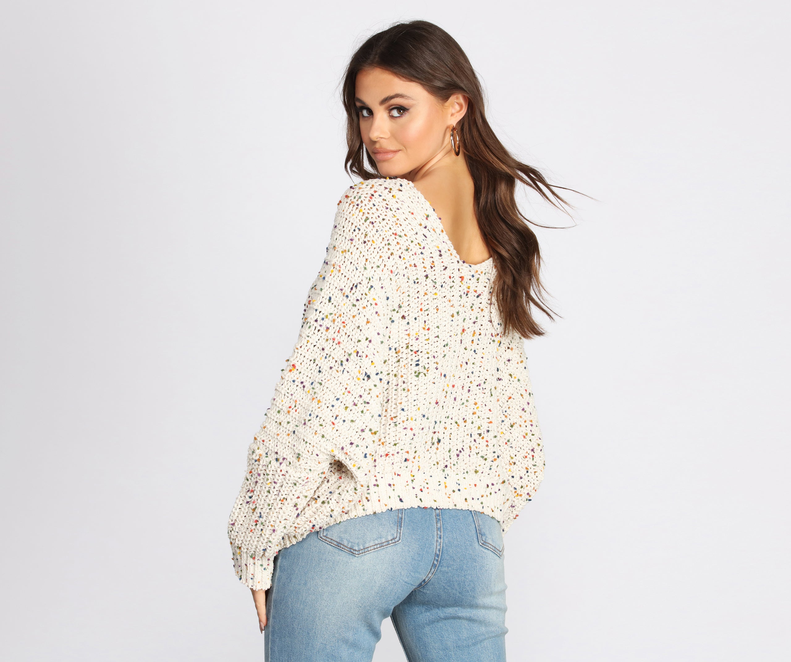 Confetti Knit V Neck Sweater