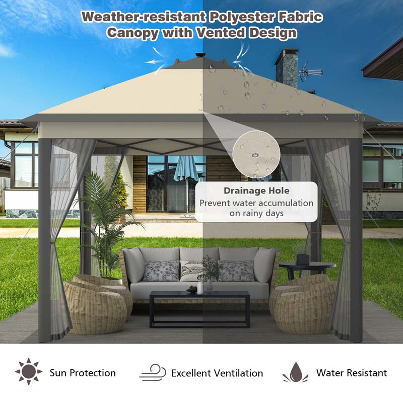 11 x 11 FT Pop-Up Gazebo Tent Portable Canopy Shelter with Carry Bag & Mesh Netting & LED Lights