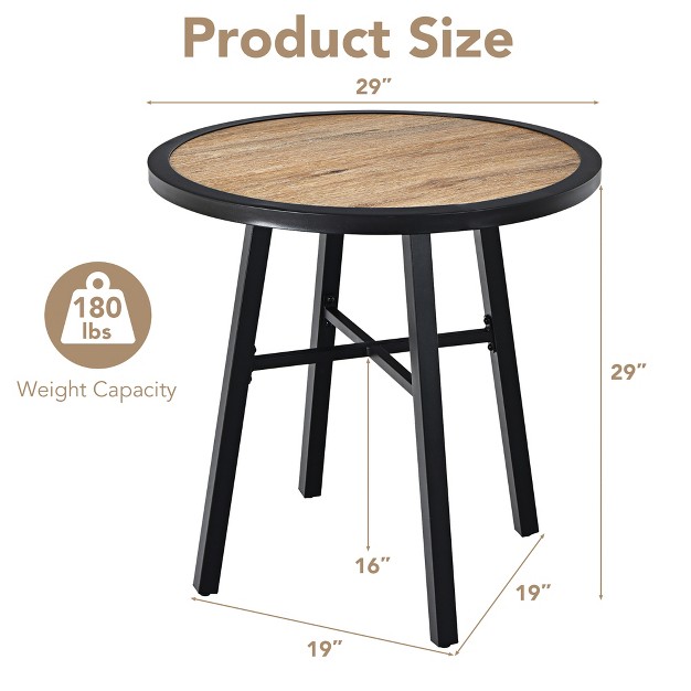 Costway 29 x27 x27 Patio Round Bistro Metal Table Wood like Top Garden Deck Backyard