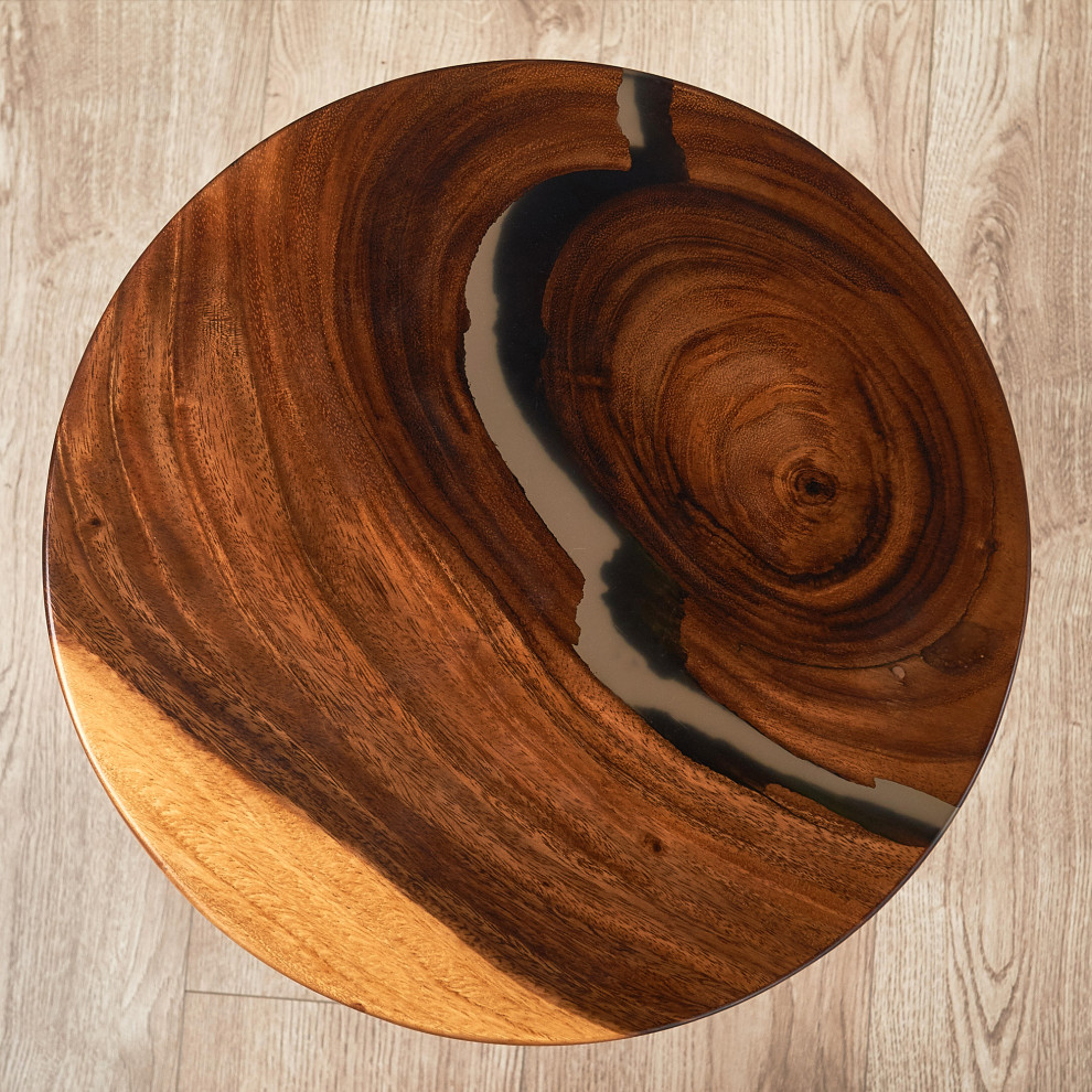 Round Epoxy Resin  ampWood Side Table   Contemporary   Side Tables And End Tables   by BNF Home  Houzz