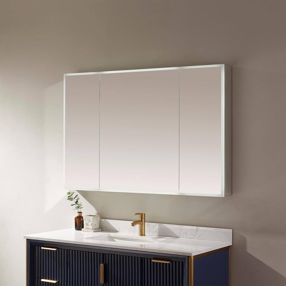 ROSWELL Perma 48 in. W x 32 in. H Frameless Recessed or Surface-Mount LED Bathroom Medicine Cabinet with Beveled Mirror in Grey H810048R-LED-MC