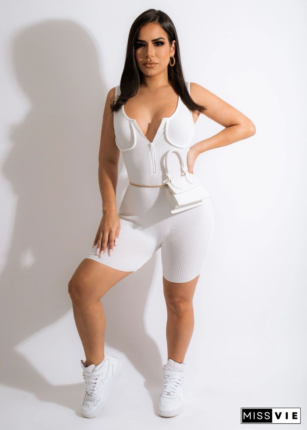 Knitted Sleeveless Zipper Bodycon Romper