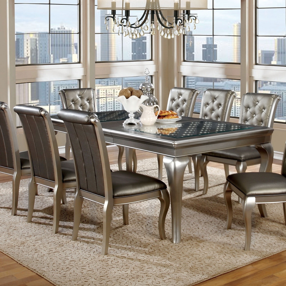 Furniture of America Mora 84 inch Glass Top Expandable Dining Table