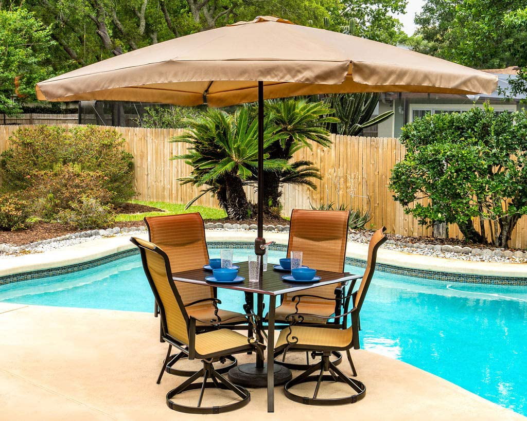 Outdoor Large Rectangular Market Patio Umbrella 6' x 10'- Java/Tan