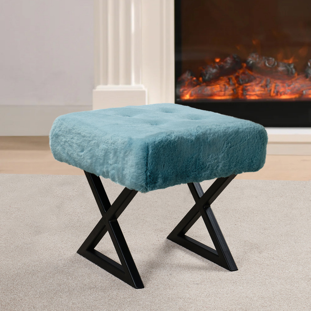 Heavy Faux Fur Vanity Stool   Contemporary   Vanity Stools And Benches   by BNF Home  Houzz