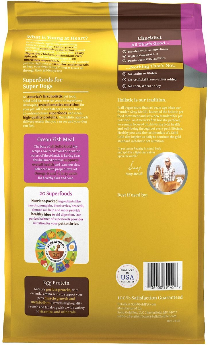 Solid Gold Young At Heart Senior Grain-Free Chicken， Sweet Potato and Spinach Dry Dog Food