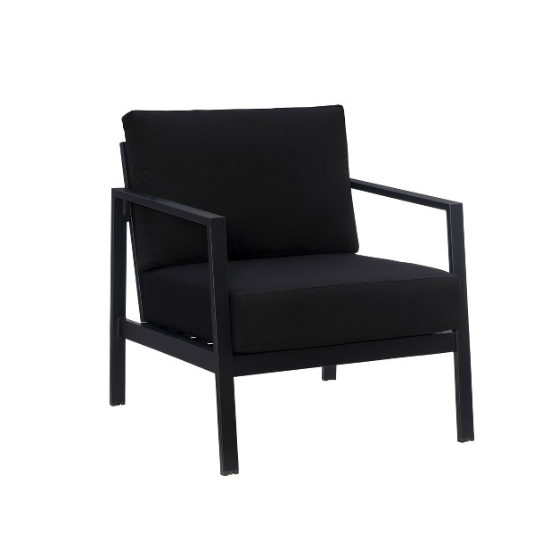 Linon Lark Aluminum Arm Chair Black Lightweight Rust resistant Outdoor Seating With Sunbrella Fabric