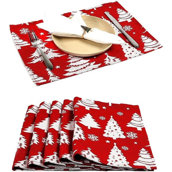 Okuna Outpost Christmas Tree Placemats for Dining Table，Holiday Party Decor (17.5 x 13 in，6 Pack)