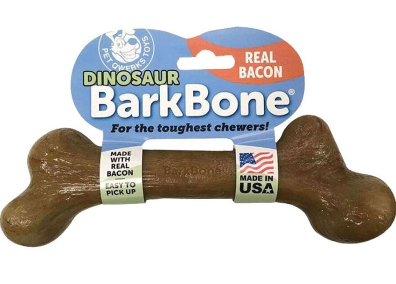 Pet Qwerks Dinosaur Barkbone Dog Chew， Bacon， XXXL