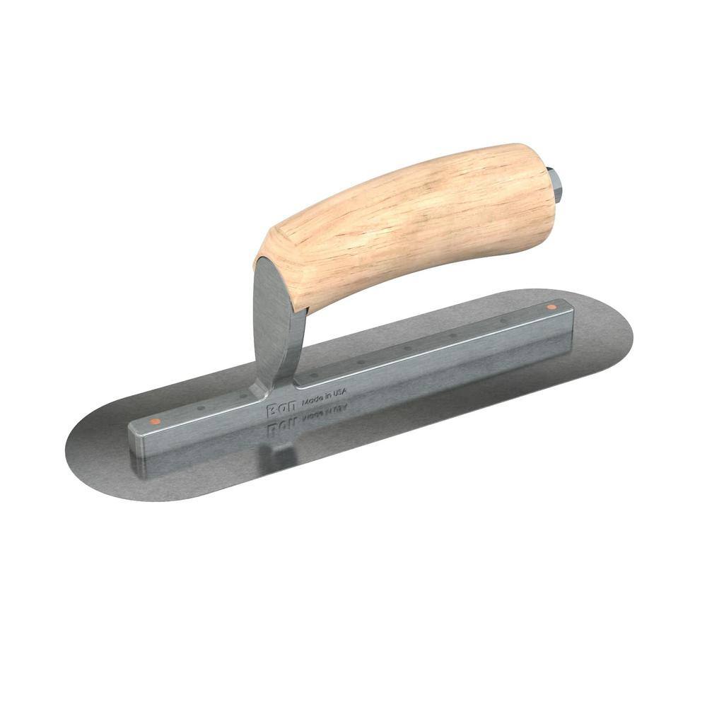 Bon Tool 10 in. x 3 in. Carbon Steel Round End Finishing Trowel with Wood Handle and Long Shank 66-190