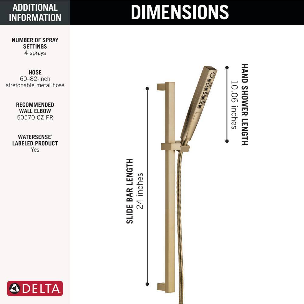 Delta 4-Spray Patterns 1.75 GPM 1.43 in. Wall Mount Handheld Shower Head with H2Okinetic in Lumicoat Champagne Bronze 51140-CZ-PR