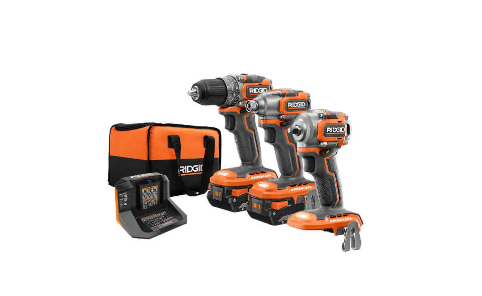 RIDGID R9224SBN 18V Lithium-Ion Brushless Cordless SubCompact Combo Kit (3-Tool) with (2) 2.0 Ah Lithium Battery， Charger and Bag