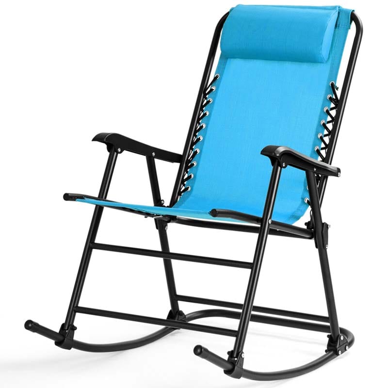 Patio Folding Zero Gravity Rocking Chair Outdoor Beach Camping Chair with Pillow & Armrests