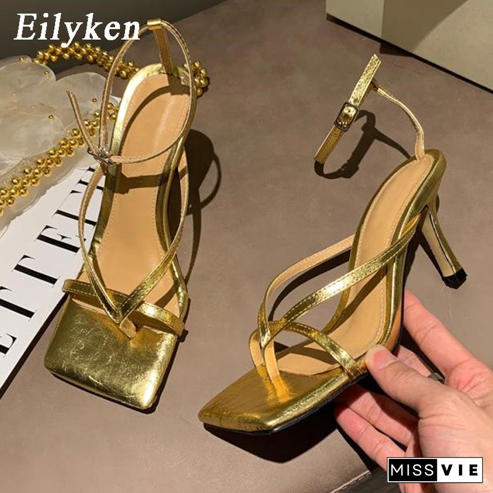 Eilyken Ankle Strap Women Sandals Fashion Brand Thin High Heel Gladiator Sandal Shoes Narrow Band Party Dress Pump Shoes