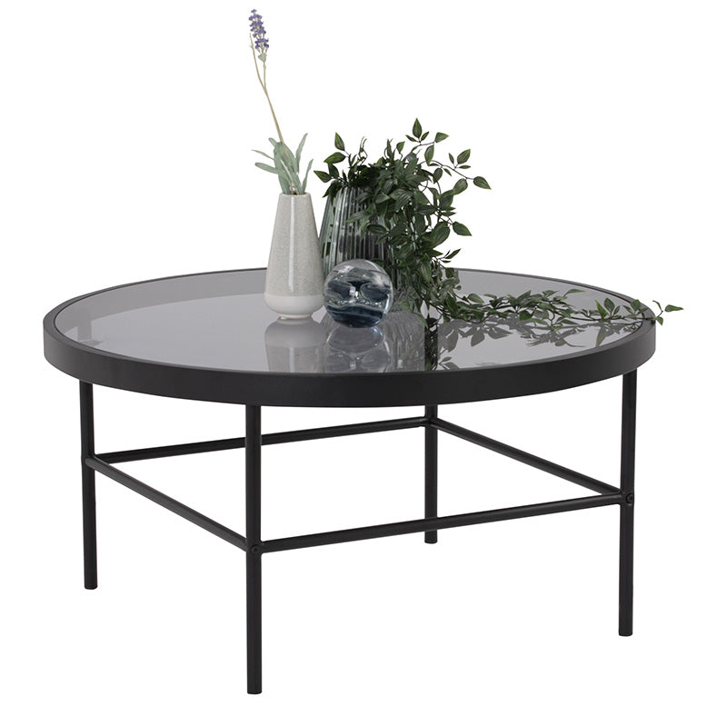 CASHEL Round Coffee Table 80cm - Smoke & Black