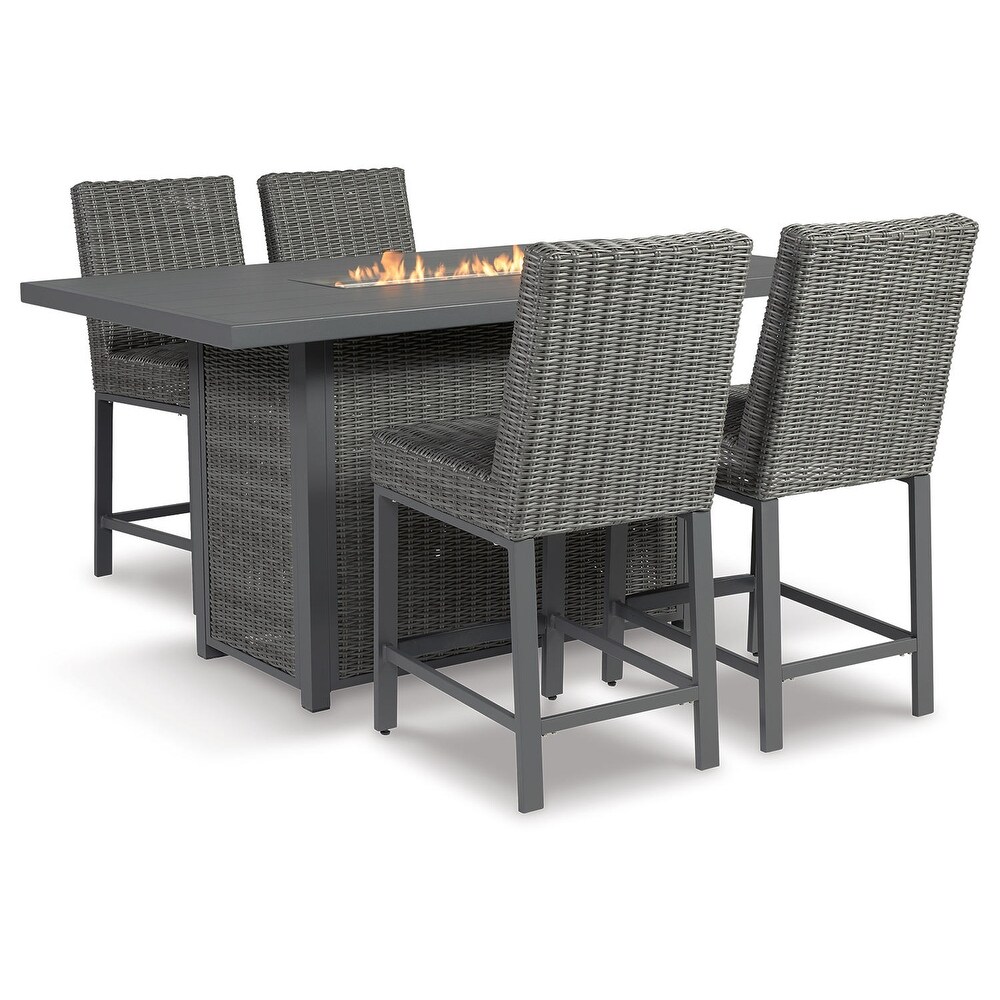 Signature Design by Ashley Palazzo Outdoor Counter Height Dining Table with 4 Barstools  Gray   73\