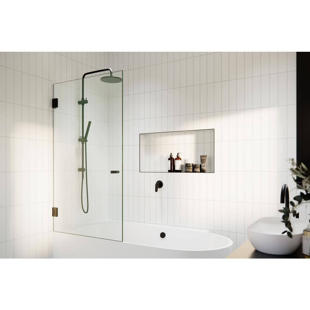 Glass Warehouse 34 in. x 58 in. Frameless Wall Hinged Bathtub Door in Matte Black GW-B-DO-34-MB