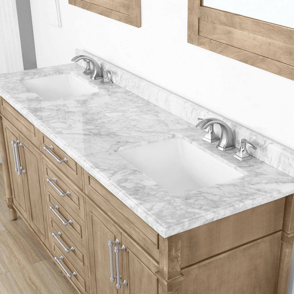 Home Decorators Collection Aberdeen 72 in. W x 22.1 in. D x 34.5 in. H Freestanding Bath Vanity in Antique Oak with Carrara Marble Top Aberdeen 72AO