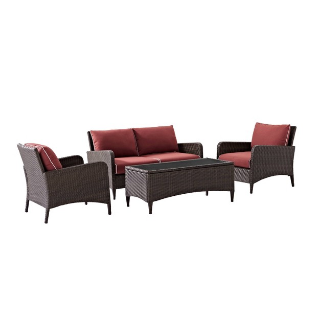 Kiawah 4pc Outdoor Wicker Conversation Set Sangria brown Crosley