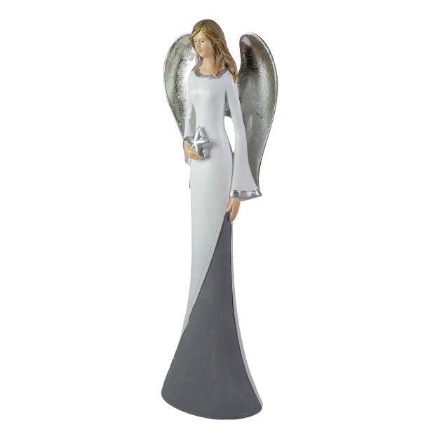 Silver And White Angel With Star Tabletop Figurine