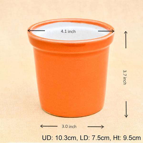 4.1 inch (10 cm) Round Ceramic Pot with Rim (Orange) (set of 2)