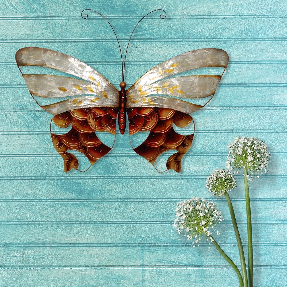 Butterfly Wall Decor Pearl And Copper Scaling (m2057)   1 x 18 x 13