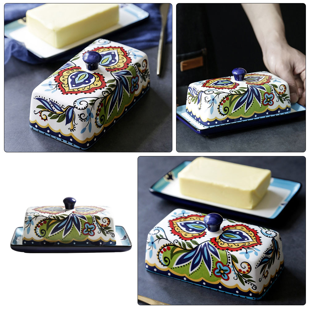 OUNONA 1pc Ceramic Dish Food Service Plate Butter Dish Cheese Box Design Food Dish