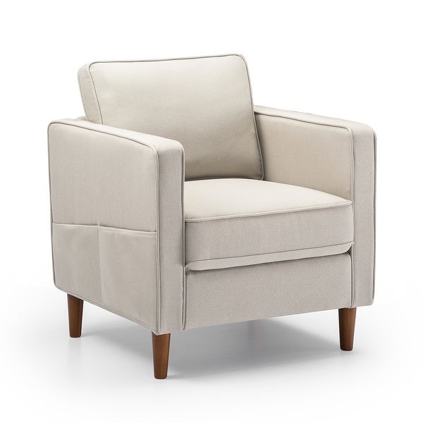 Hana Modern Linen Fabric Armchair with Armrest Pockets in Sand Grey