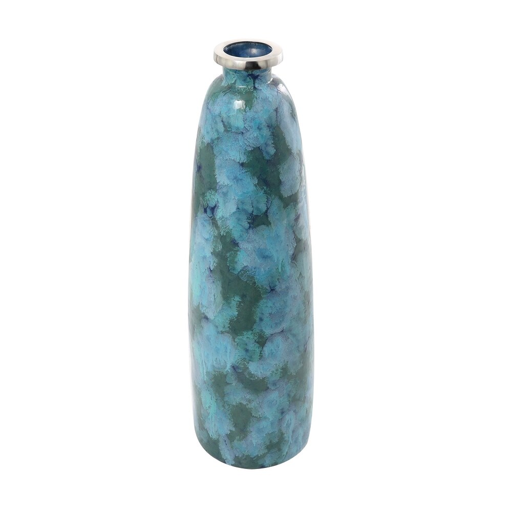 Teal Glass Handmade Vase with Silver Rim