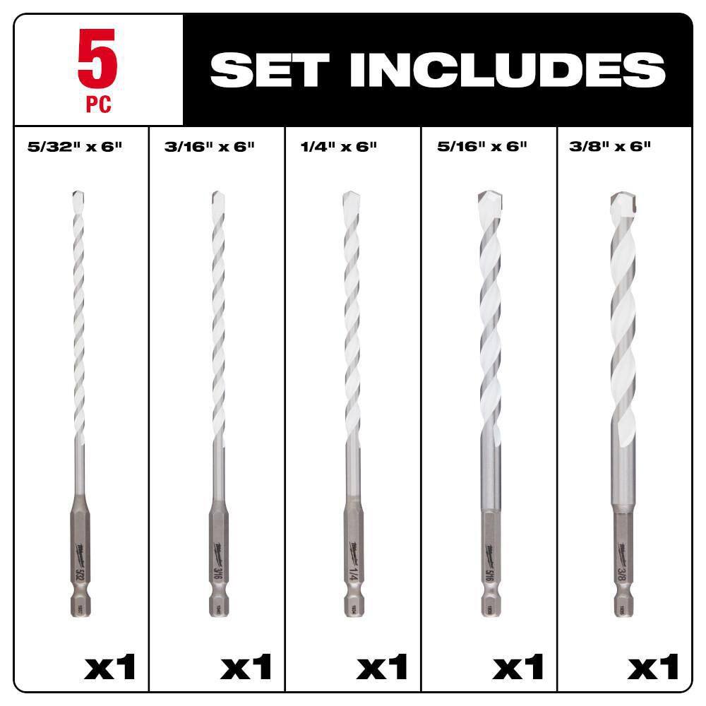 MW SHOCKWAVE Carbide Multi-Material Drill Bits Set (5-Pack) 48-20-8898